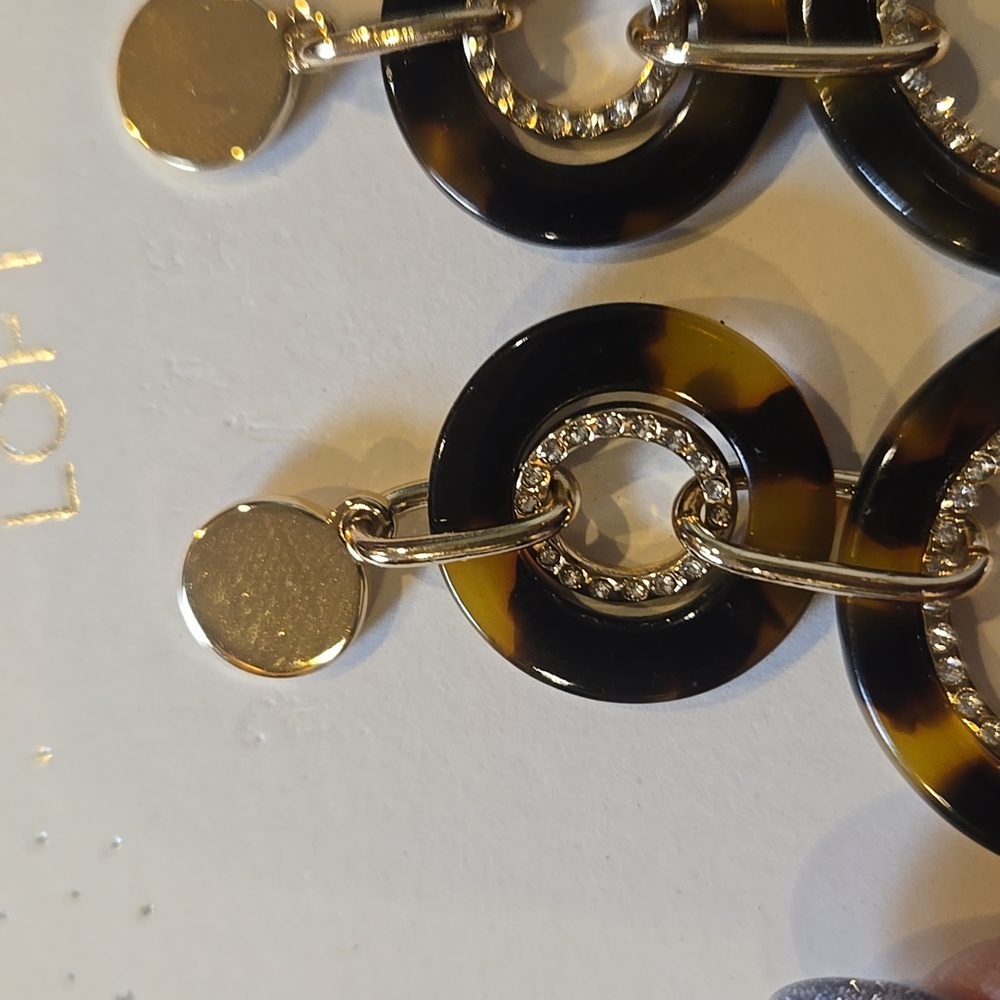 New LOFT "Sparkle Like You Mean It" Gold/Brown Tortoise Dangle Earrings - Picture 4 of 8